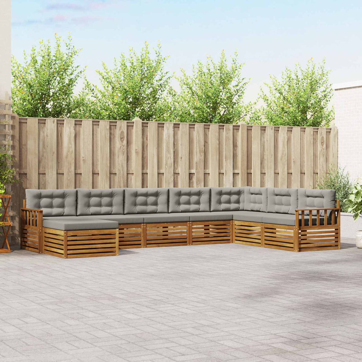 Buiten bankenset met kussen 8 pcs Natuurlijk en Lichtgrijs is nu te koop bij PeponiXL, paradijselijk wonen!