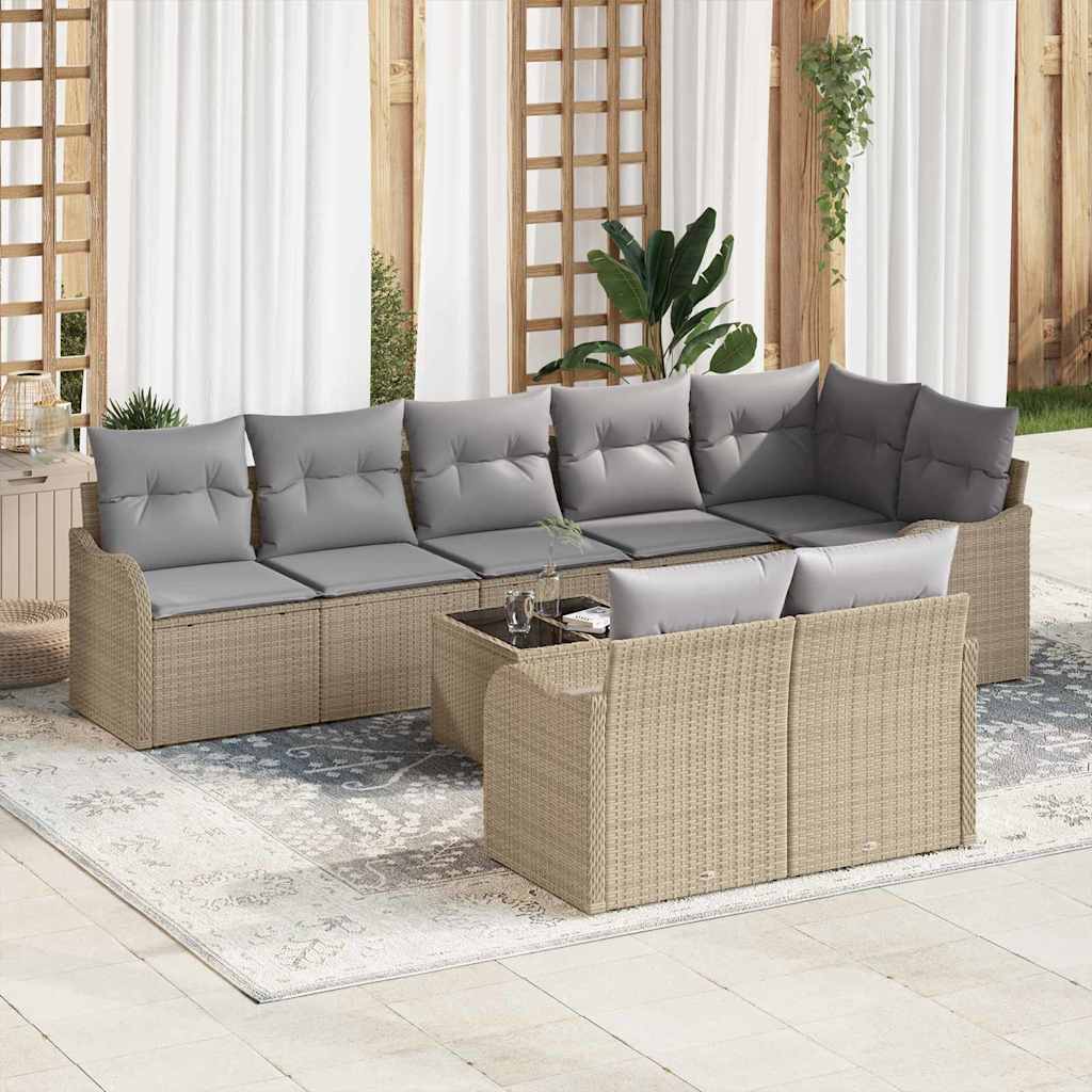 Tuin Sofa Set met kussen 9 pcs beige en lichtgrijs Poly riet is nu te koop bij PeponiXL, paradijselijk wonen!