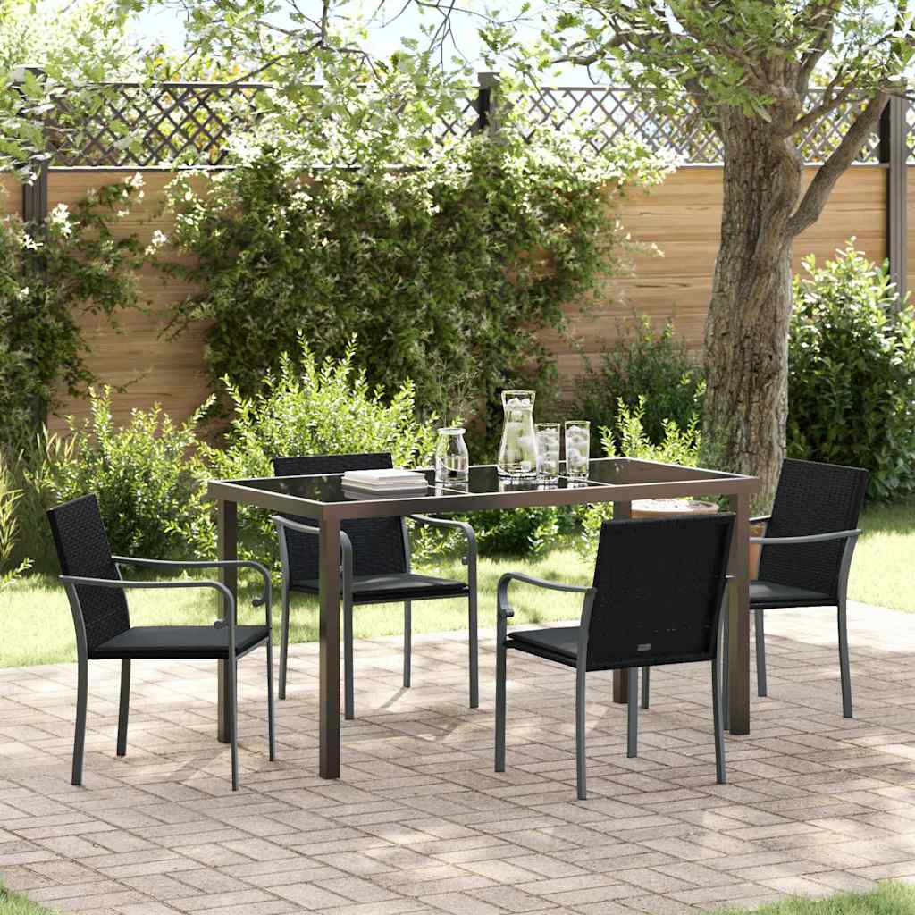 Tuin eettafelset 5 pcs Zwart en Grijs PE Rattan is nu te koop bij PeponiXL, paradijselijk wonen!