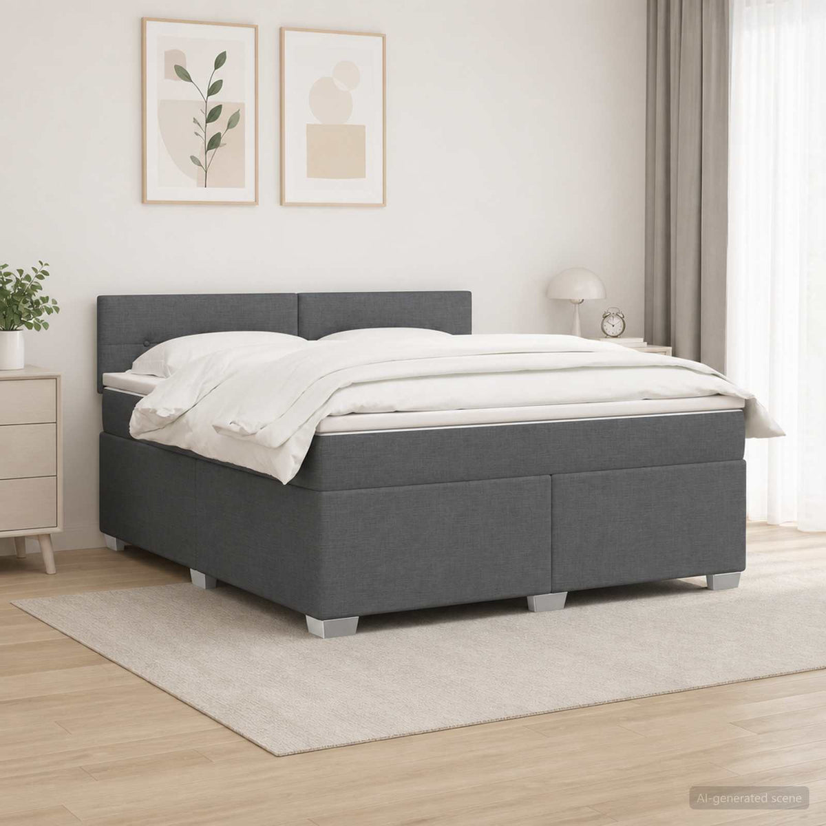 Boxspring Bed met Matras en LED Donkergrijs 140 x 200 cm Stof is nu te koop bij PeponiXL, paradijselijk wonen!
