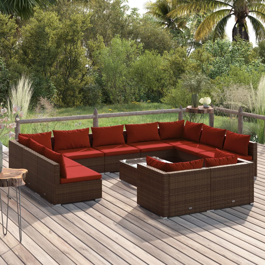 12-delige Loungeset met kussens poly rattan bruin is nu te koop bij PeponiXL, paradijselijk wonen!