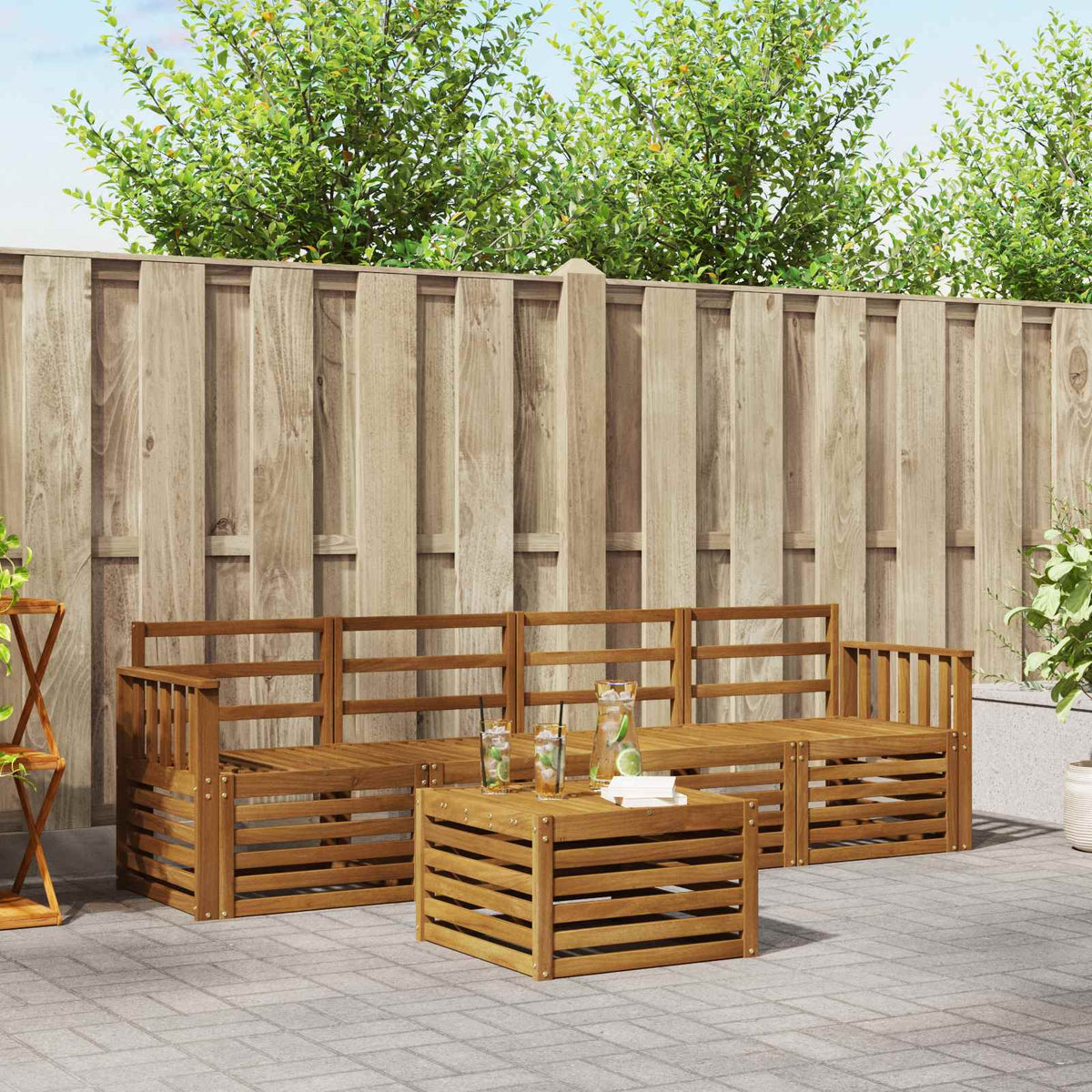 Sofa-Sets 5 pcs Naturel Massief Acaciahout is nu te koop bij PeponiXL, paradijselijk wonen!