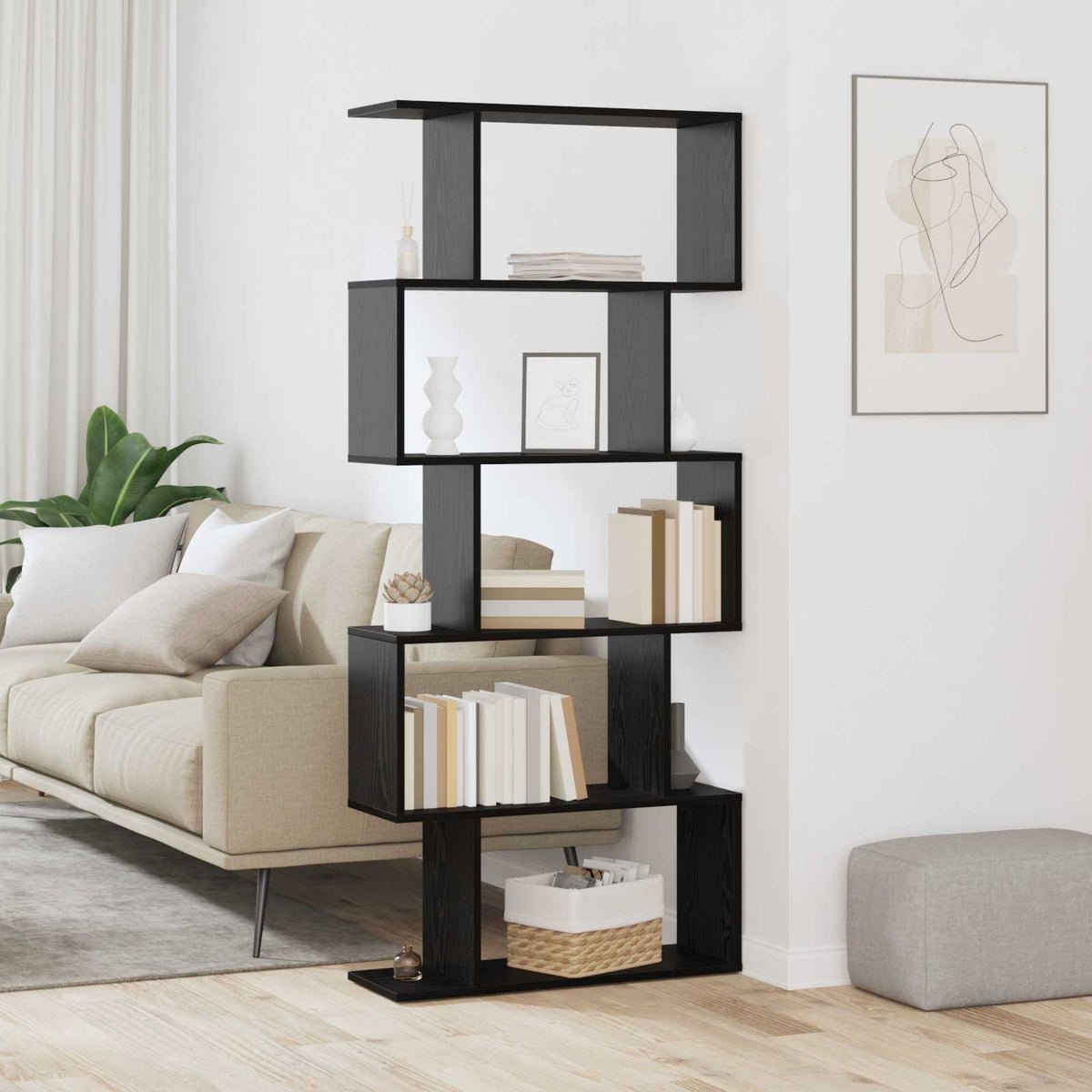Boekenkast Zwart Eiken 70 x 24 x 161 cm Bewerkt hout is nu te koop bij PeponiXL, paradijselijk wonen!