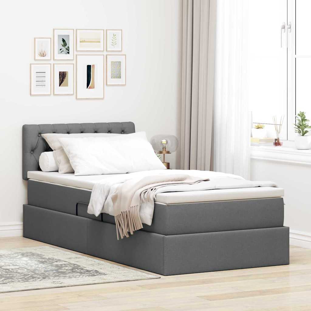 Opbergbed met LED met matras Donkergrijs 90 x 190 cm Stof is nu te koop bij PeponiXL, paradijselijk wonen!