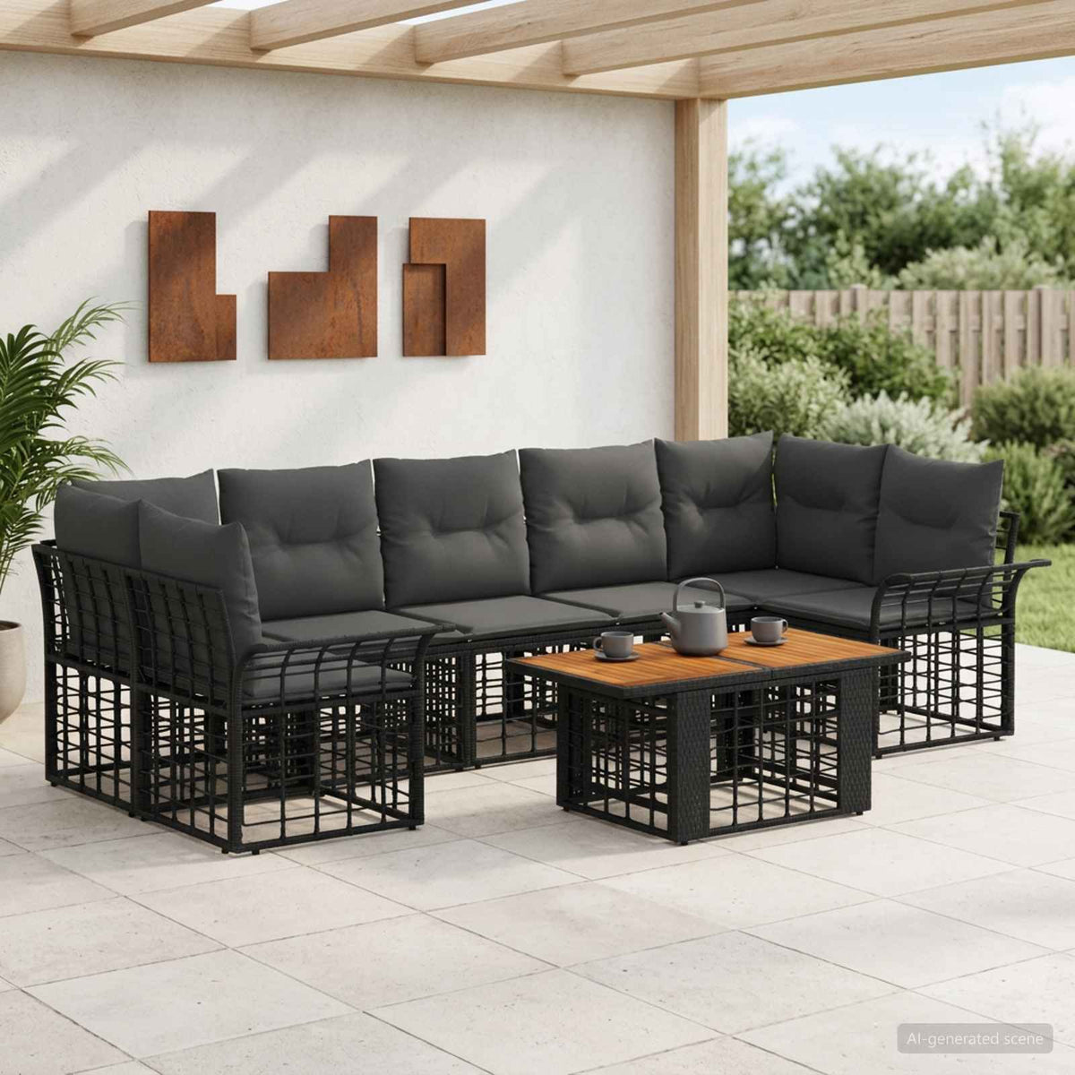 Tuinbankenset 8 st Zwart en Donkergrijs poly rattan is nu te koop bij PeponiXL, paradijselijk wonen!