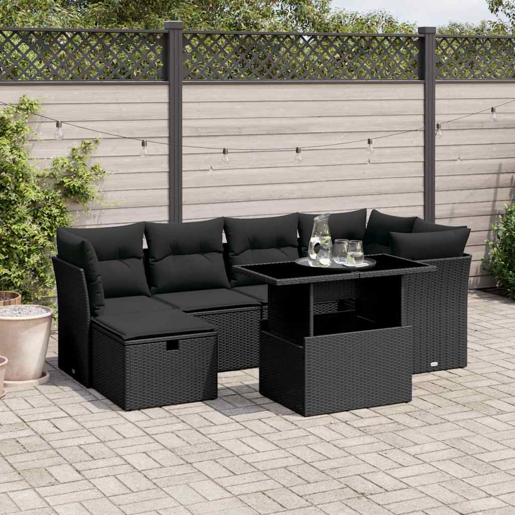 7-delige Loungeset met kussens poly rattan zwart is nu te koop bij PeponiXL, paradijselijk wonen!