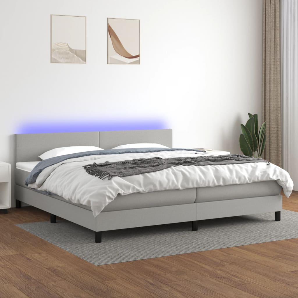 Boxspring met matras en LED stof lichtgrijs 200x200 cm is nu te koop bij PeponiXL, paradijselijk wonen!