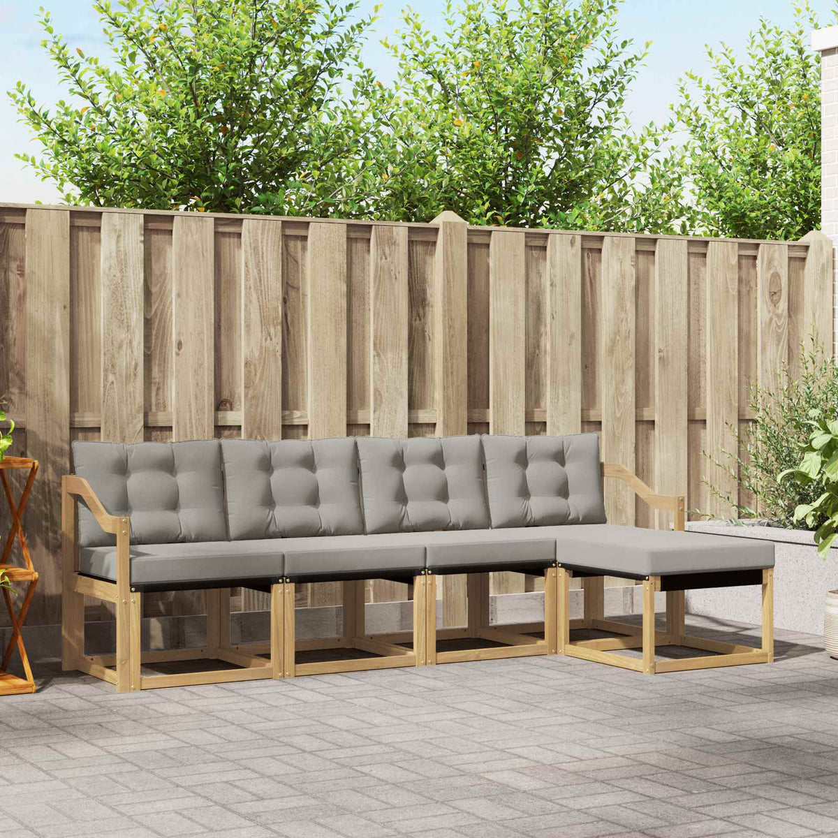 Buiten bankenset met kussen 5 pcs Wit en Lichtgrijs is nu te koop bij PeponiXL, paradijselijk wonen!