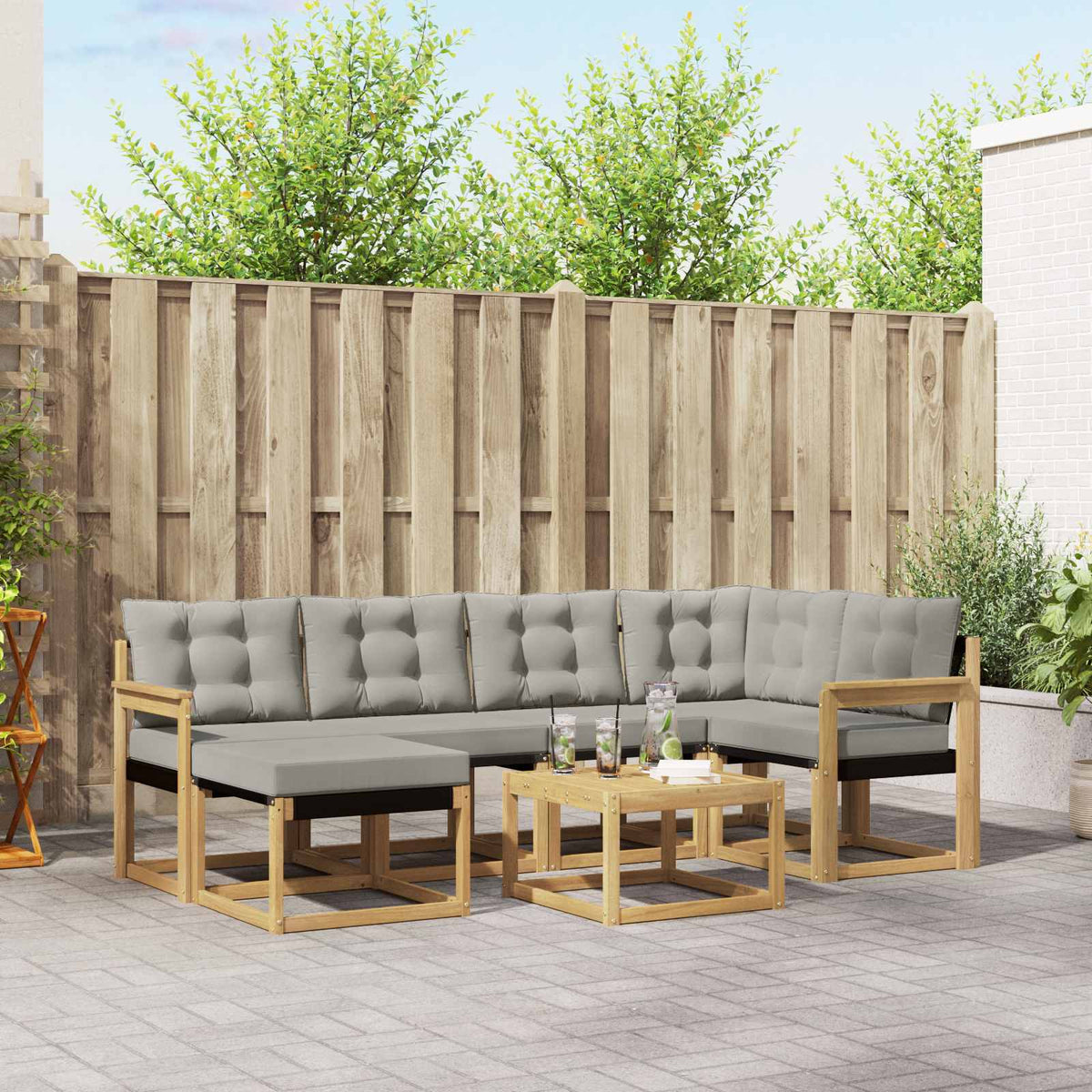 Buiten bankenset met kussen 7 pcs Wit en Lichtgrijs is nu te koop bij PeponiXL, paradijselijk wonen!
