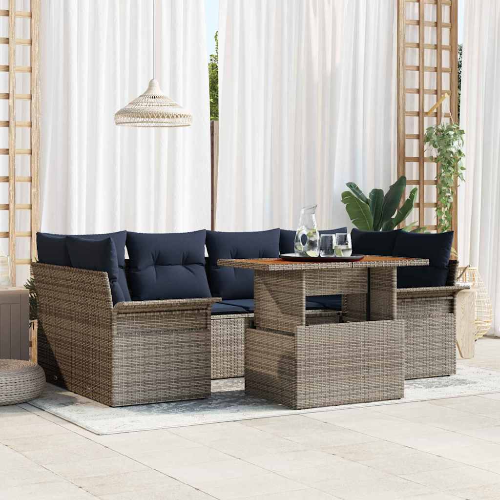 Tuin Sofa Set met kussen 7 pcs grijs en marineblauw is nu te koop bij PeponiXL, paradijselijk wonen!