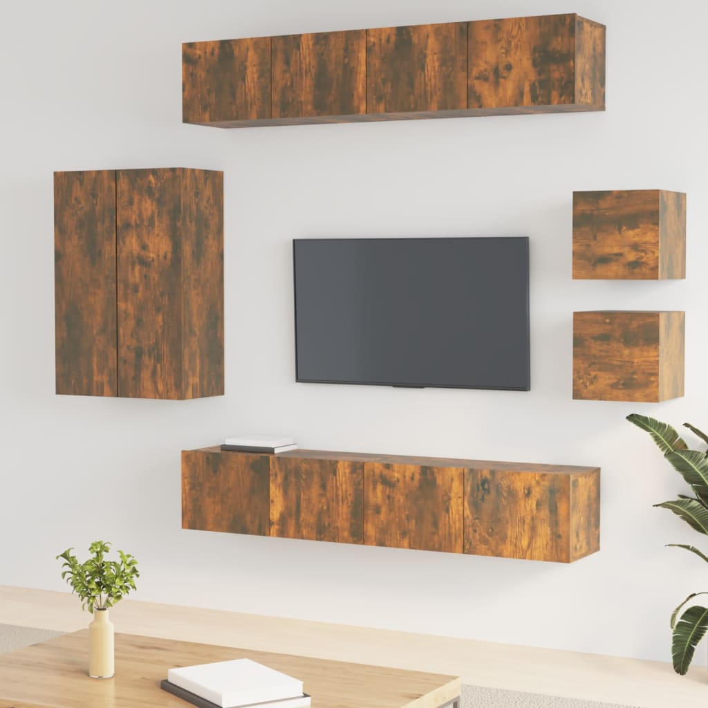 8-delige Tv-meubelset bewerkt hout gerookt eikenkleurig is nu te koop bij PeponiXL, paradijselijk wonen!