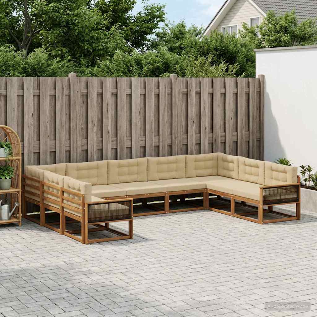 Buiten bankenset met kussen 9 pcs Natuurlijk en Beige is nu te koop bij PeponiXL, paradijselijk wonen!