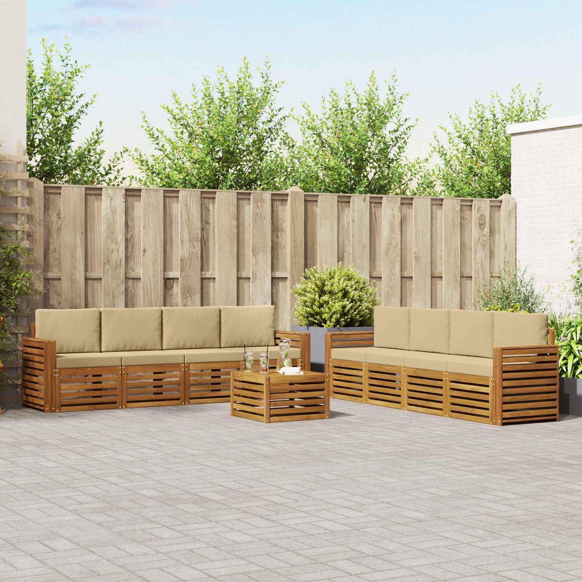Sofa-Sets 9 pcs Natuurlijk en Beige Massief Acaciahout is nu te koop bij PeponiXL, paradijselijk wonen!