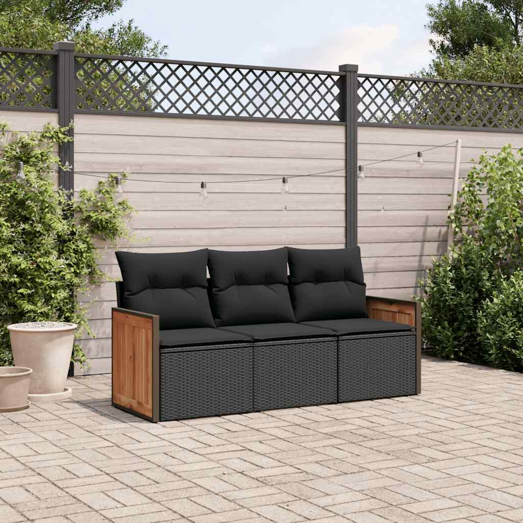 3-delige Loungeset met kussens poly rattan zwart is nu te koop bij PeponiXL, paradijselijk wonen!