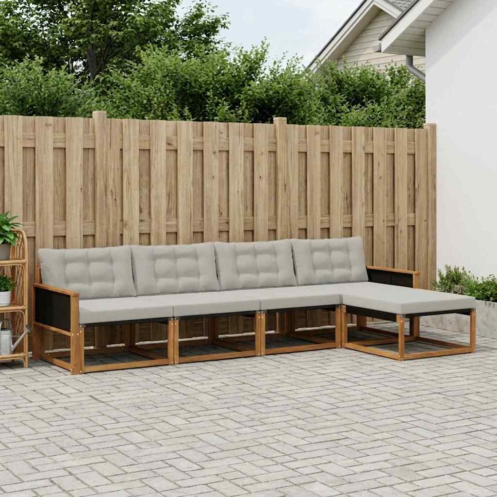 Buiten bankenset met kussen 5 pcs Naturel en lichtgrijs is nu te koop bij PeponiXL, paradijselijk wonen!