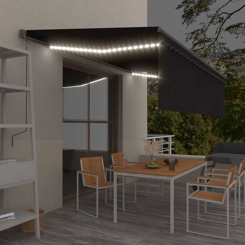 Luifel automatisch rolgordijn LED windsensor 5x3 m antraciet is nu te koop bij PeponiXL, paradijselijk wonen!