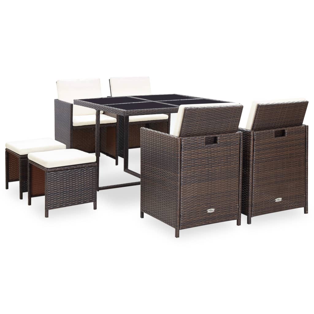 9-delige Tuinset met kussens poly rattan bruin is nu te koop bij PeponiXL, paradijselijk wonen!