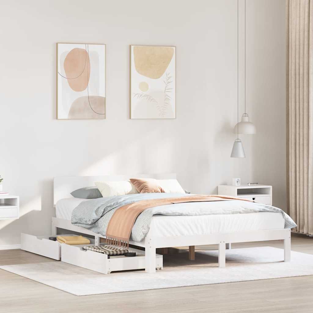 Bedframe met lades massief grenenhout wit 120x190 cm is nu te koop bij PeponiXL, paradijselijk wonen!