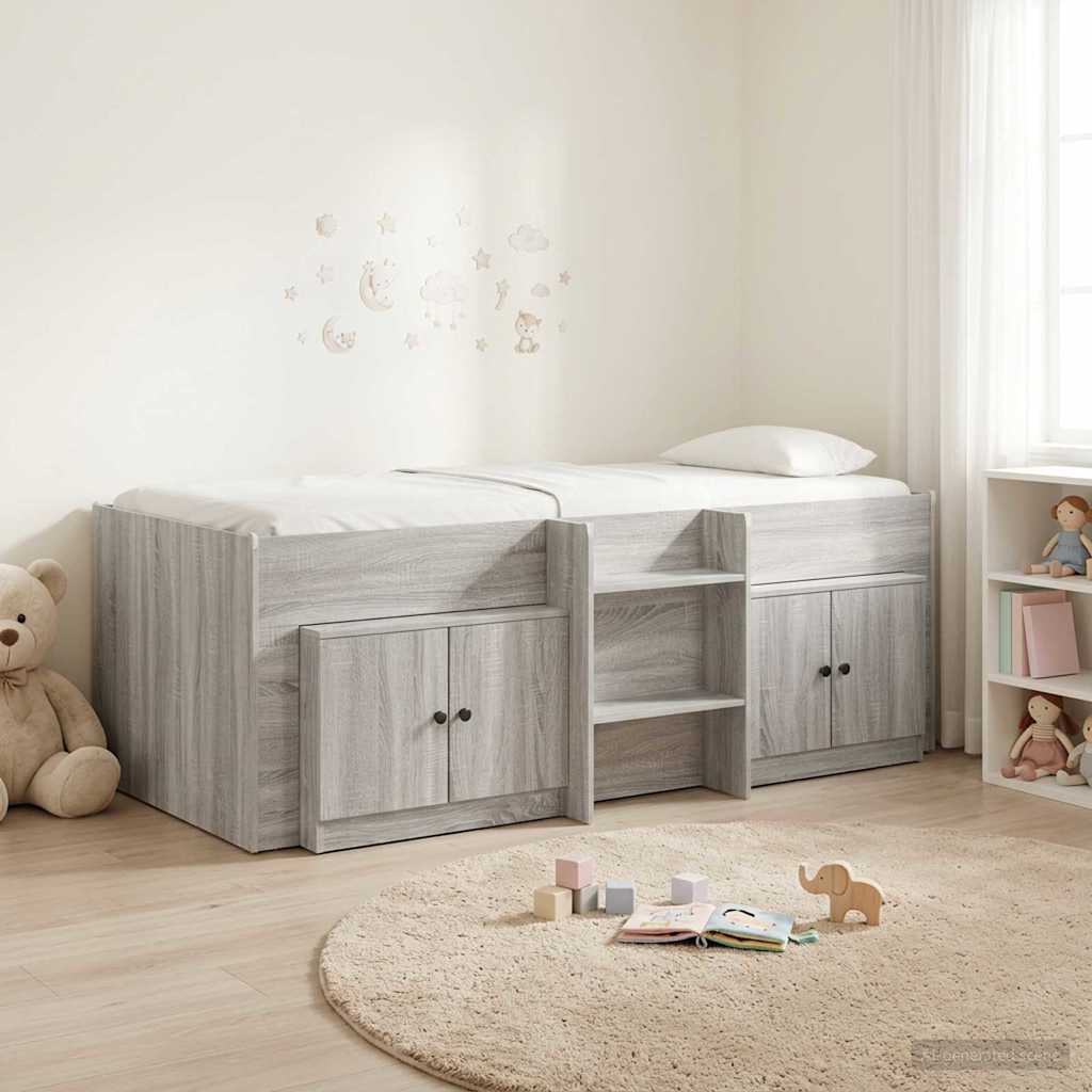 Loft Bed Frame met Kast 3 st Grijs Sonoma Bewerkt hout is nu te koop bij PeponiXL, paradijselijk wonen!