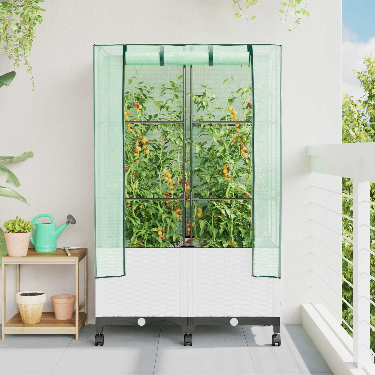 Tuinplantenbak met Kasbedekking en Wielen 2 st Wit PP is nu te koop bij PeponiXL, paradijselijk wonen!
