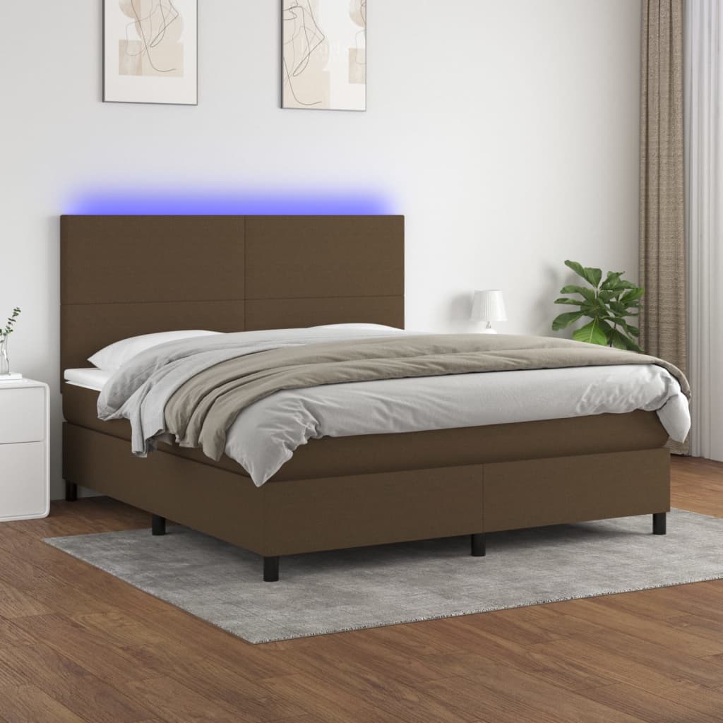 Boxspring met matras en LED stof donkerbruin 180x200 cm is nu te koop bij PeponiXL, paradijselijk wonen!