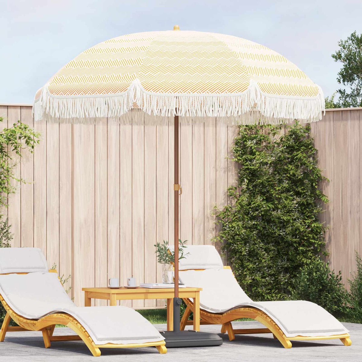 Strandparasol Geel en Wit 205 x 205 x 210 cm Polyester en staal is nu te koop bij PeponiXL, paradijselijk wonen!