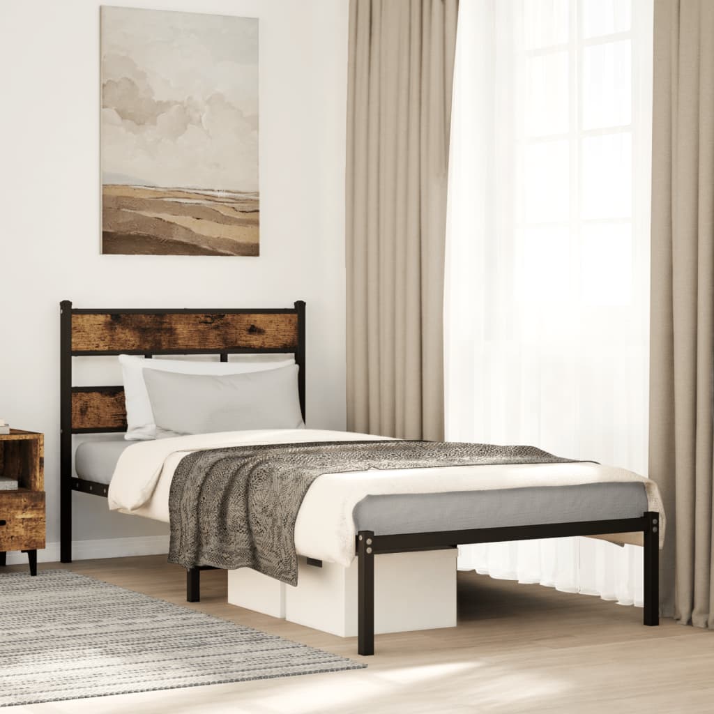 Bedframe zonder matras metaal gerookt eikenkleurig 90x190 cm is nu te koop bij PeponiXL, paradijselijk wonen!
