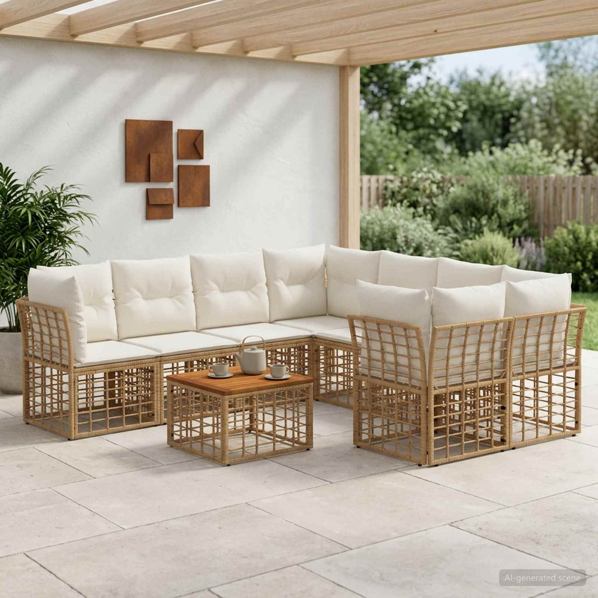 Buiten bankenset 9 st Natuurlijk en Crème Wit poly rattan is nu te koop bij PeponiXL, paradijselijk wonen!