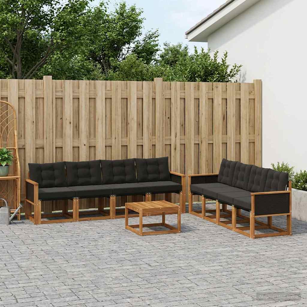 Buiten bankenset met kussen 9 pcs Naturel en Zwart is nu te koop bij PeponiXL, paradijselijk wonen!