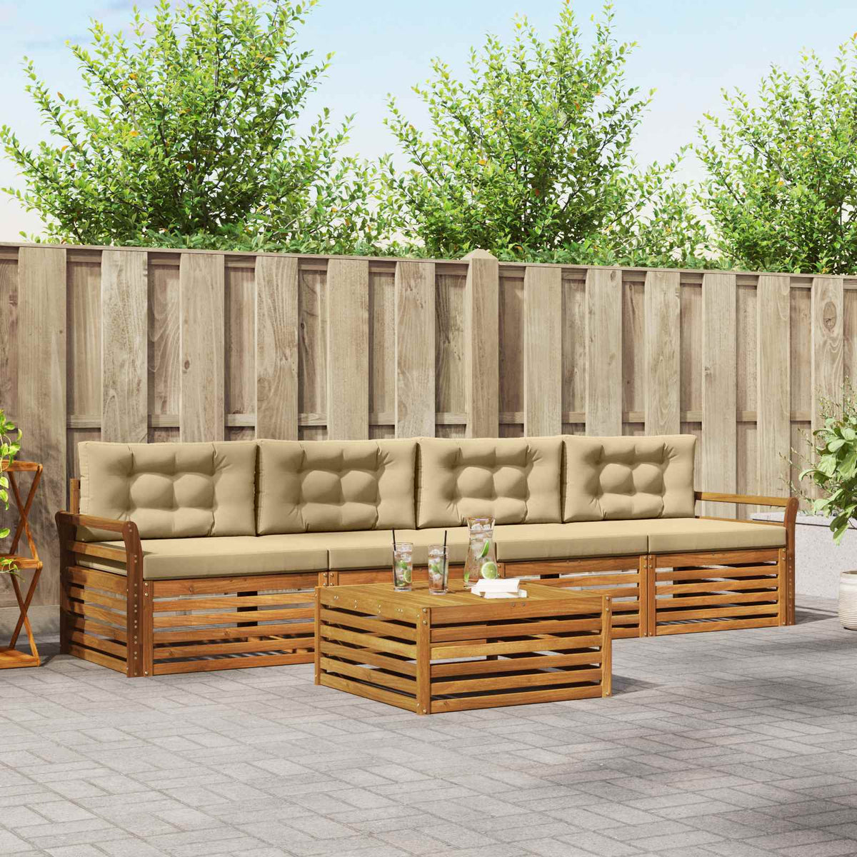 Buiten bankenset met kussen 5 pcs Natuurlijk en Beige is nu te koop bij PeponiXL, paradijselijk wonen!