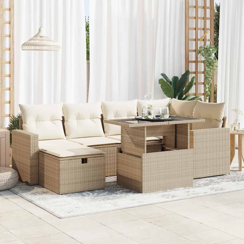 7-delige Loungeset met kussens poly rattan beige is nu te koop bij PeponiXL, paradijselijk wonen!