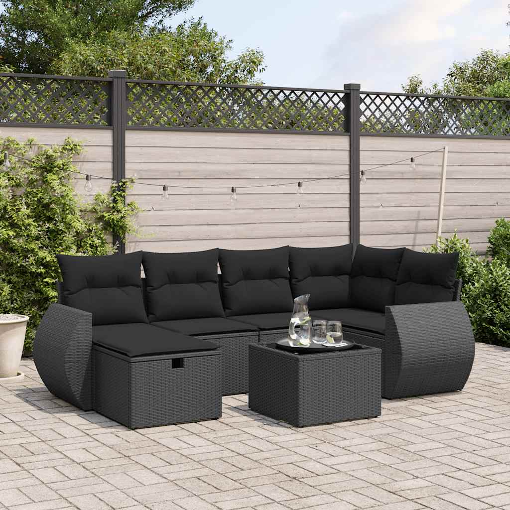 7-delige Loungeset met kussens poly rattan zwart is nu te koop bij PeponiXL, paradijselijk wonen!