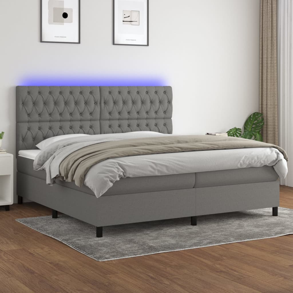 Boxspring met matras en LED stof donkergrijs 200x200 cm is nu te koop bij PeponiXL, paradijselijk wonen!