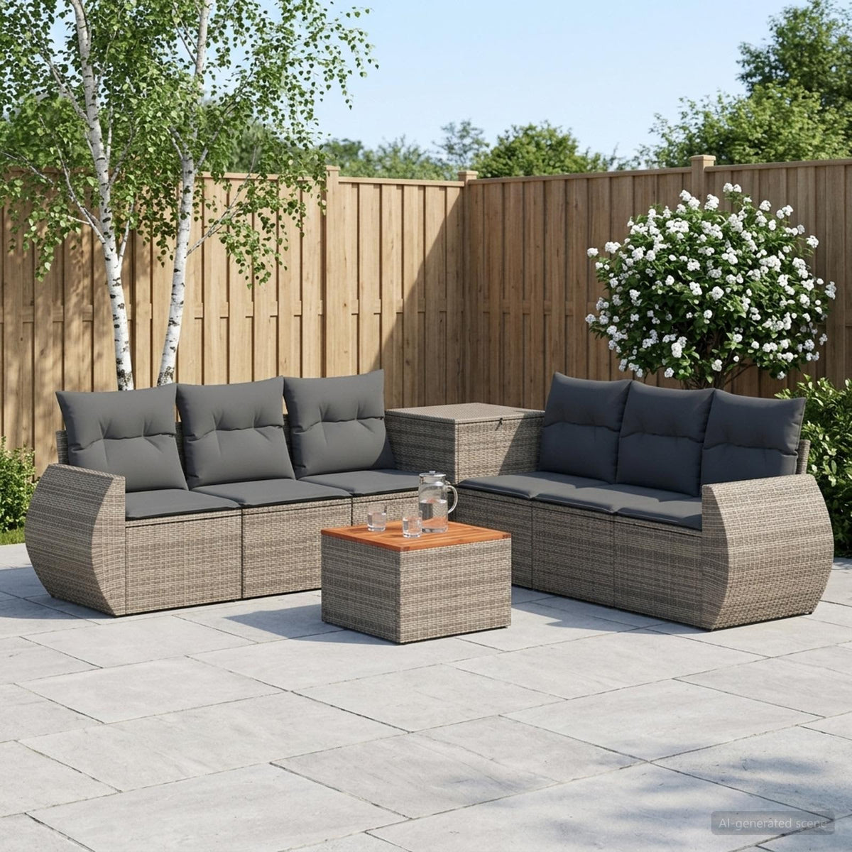 Bankstel 8 st Grijs en Donkergrijs Poly Rattan en Staal is nu te koop bij PeponiXL, paradijselijk wonen!