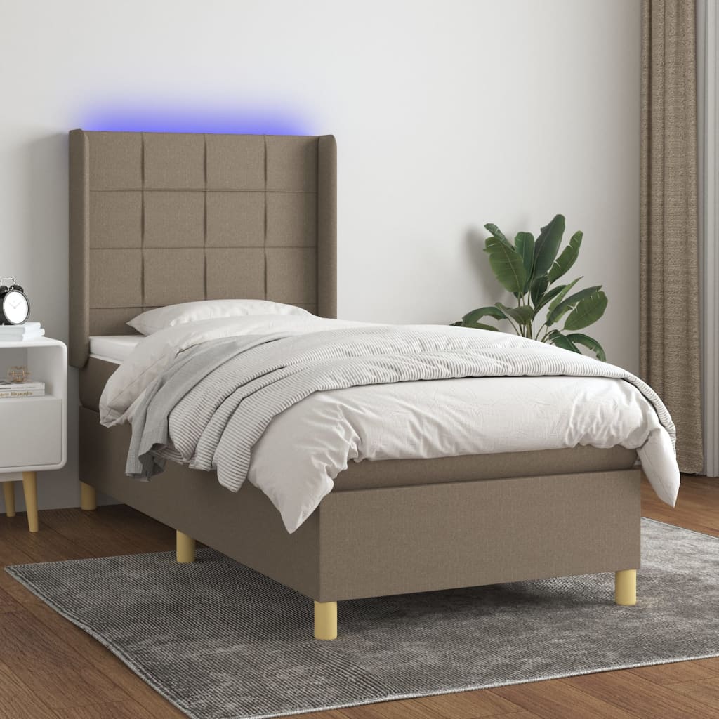 Boxspring met matras en LED stof taupe 100x200 cm is nu te koop bij PeponiXL, paradijselijk wonen!