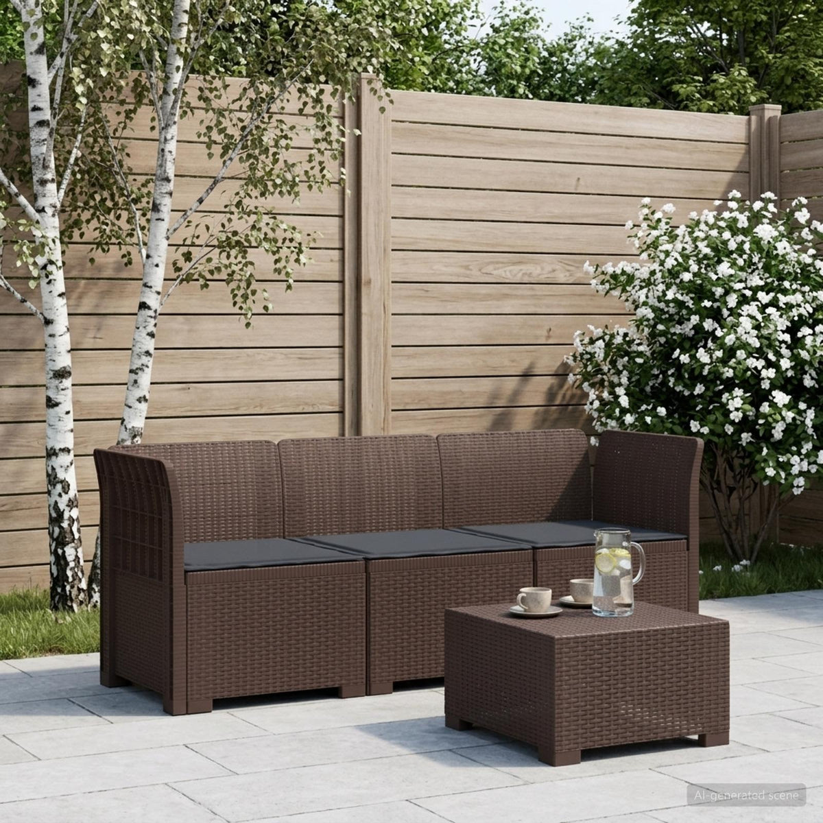 3-zits tuinbank met kussens in rattanlook PP Bruin is nu te koop bij PeponiXL, paradijselijk wonen!