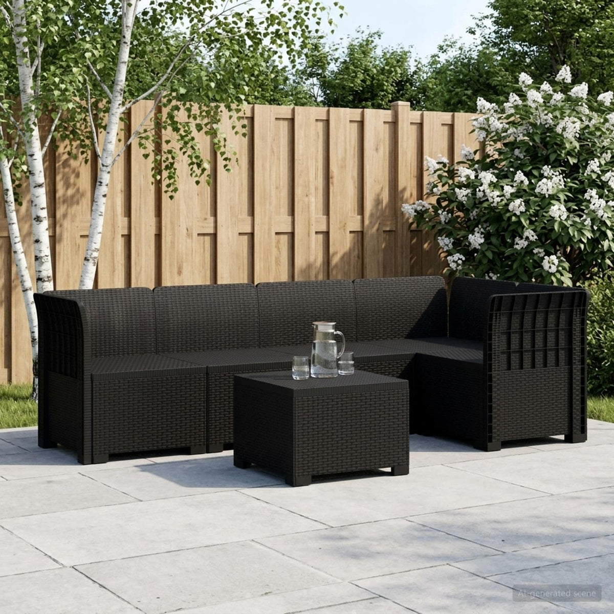 5-Zits Tuin Sofa Rattan Look PP Antraciet is nu te koop bij PeponiXL, paradijselijk wonen!