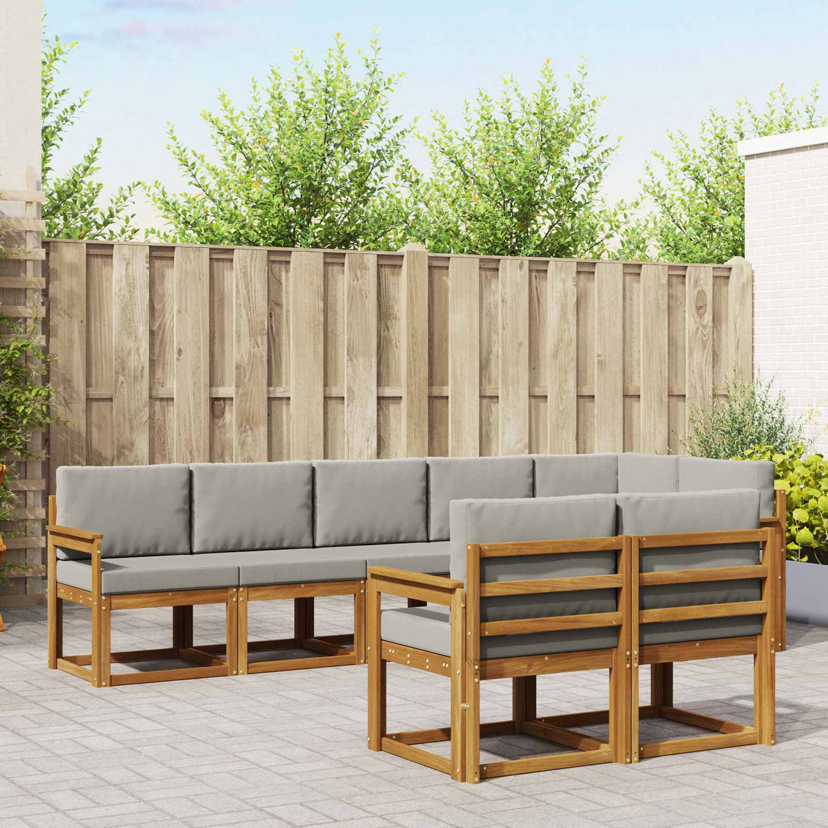 Buiten bankenset met kussen 8 pcs Natuurlijk en Lichtgrijs is nu te koop bij PeponiXL, paradijselijk wonen!