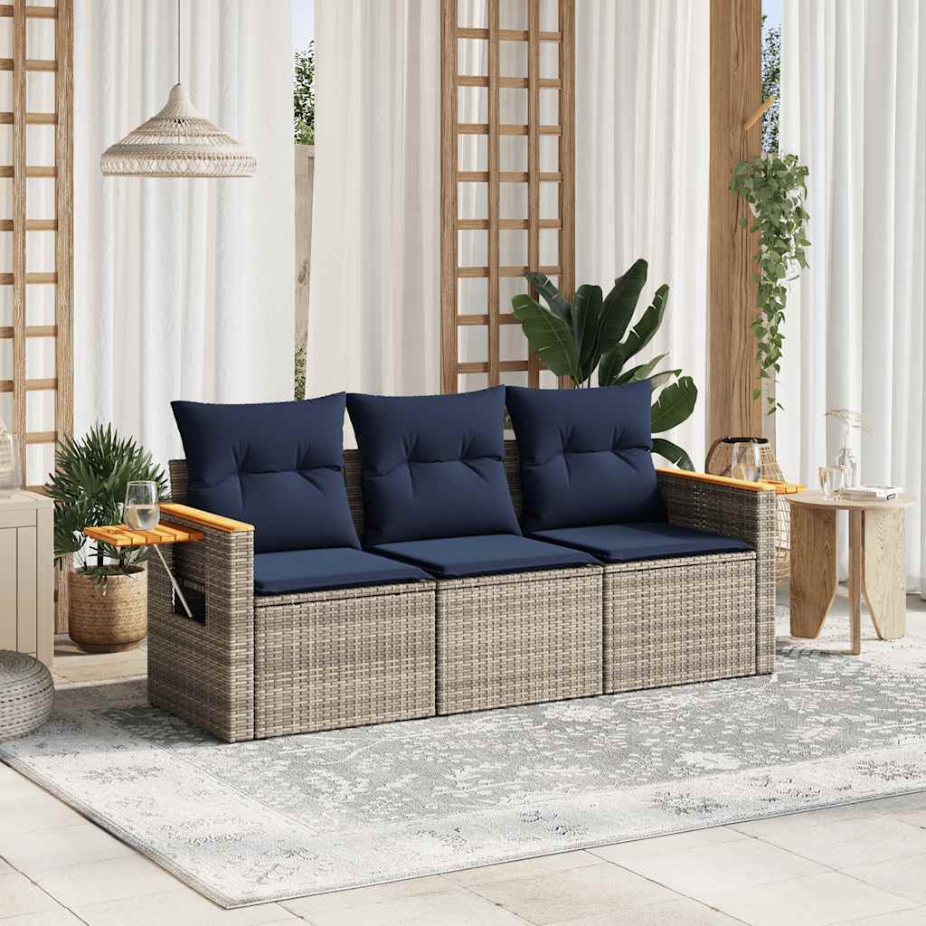 3-delige Loungeset met kussens poly rattan grijs is nu te koop bij PeponiXL, paradijselijk wonen!