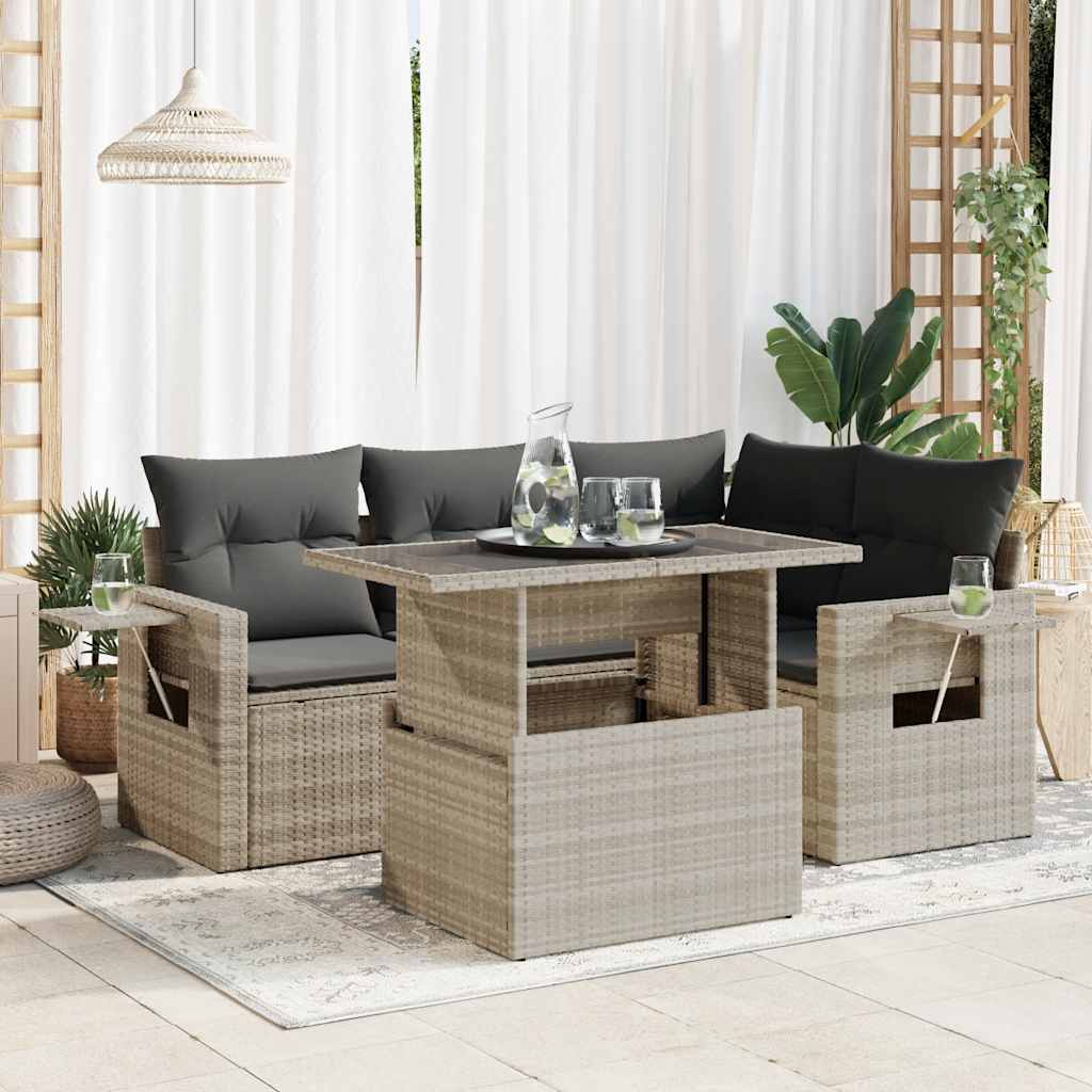 5-delige Loungeset met kussens poly rattan lichtgrijs is nu te koop bij PeponiXL, paradijselijk wonen!