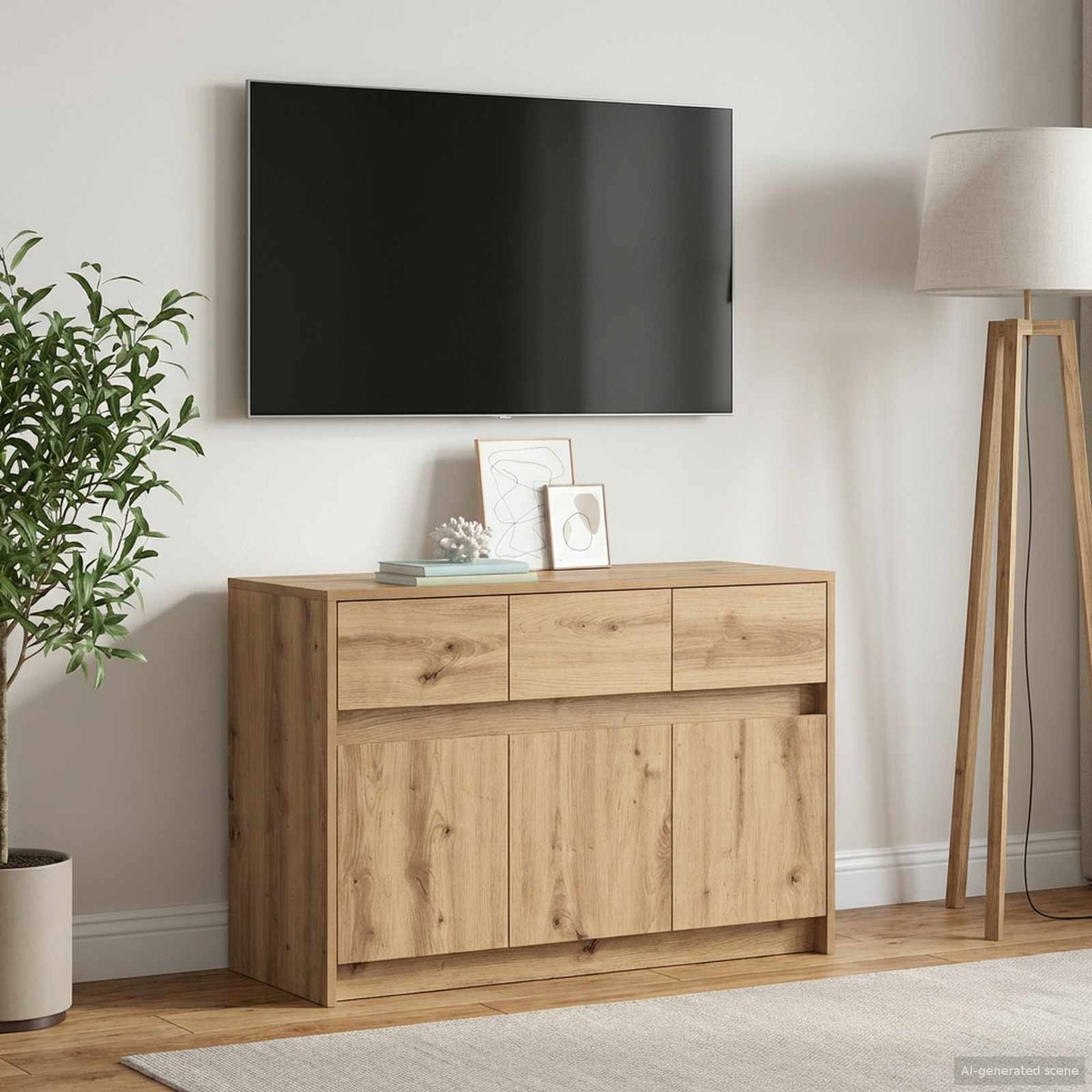 TV-kast 91 x 34 x 61 cm Artisanaal eiken Bewerkt hout is nu te koop bij PeponiXL, paradijselijk wonen!