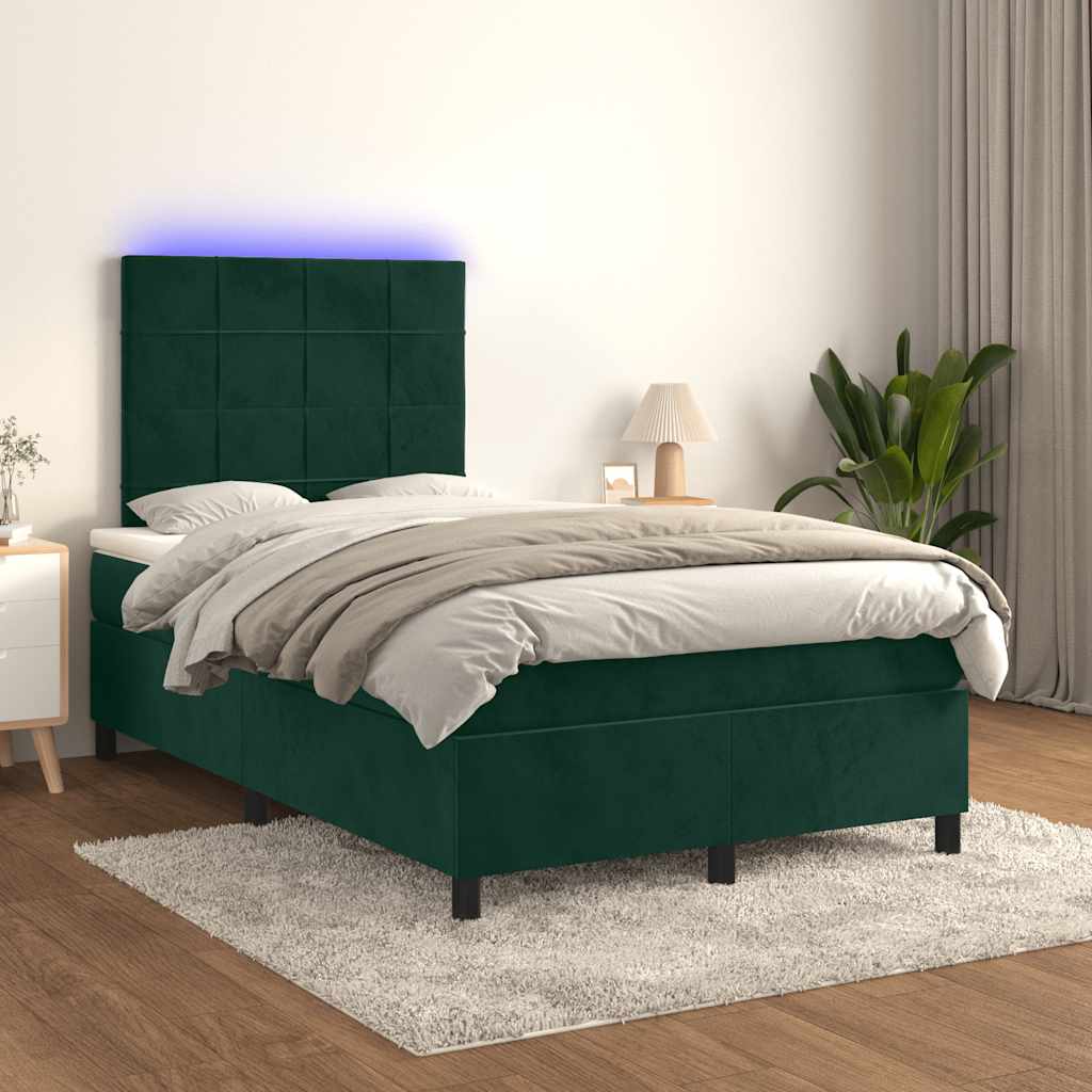 Boxspring met matras en LED fluweel donkergroen 120x200 cm is nu te koop bij PeponiXL, paradijselijk wonen!