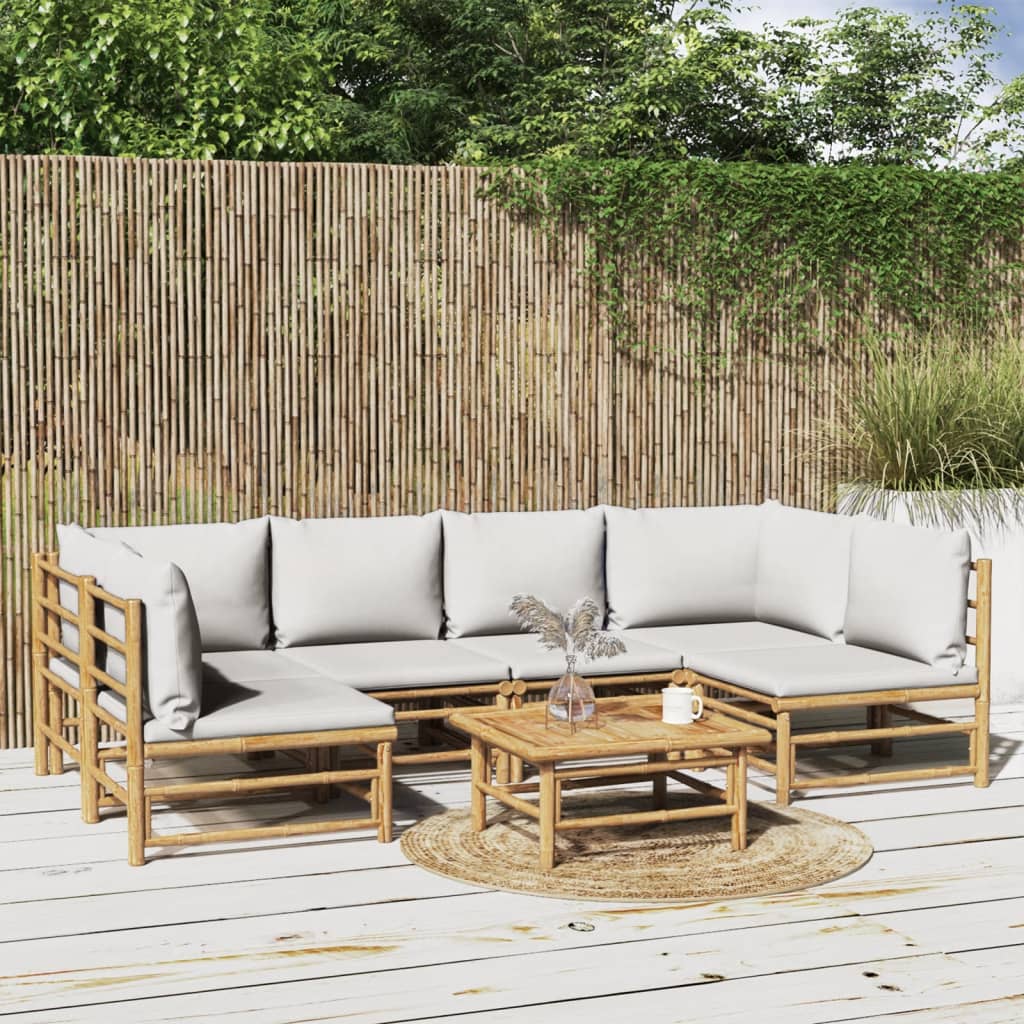 7-delige Loungeset met lichtgrijze kussens bamboe is nu te koop bij PeponiXL, paradijselijk wonen!