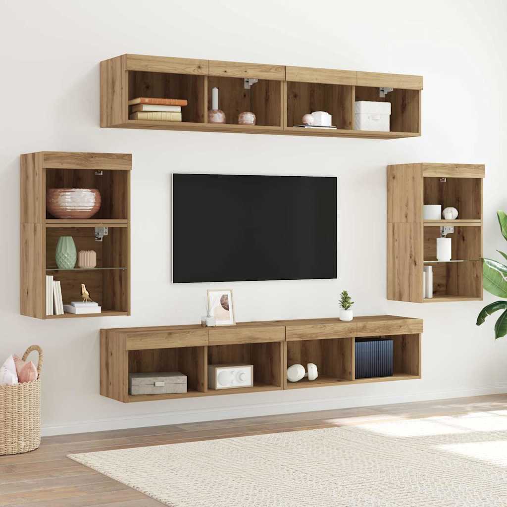 Tv-meubelset 8 pcs artisanaal eikenkleurig Bewerkt hout is nu te koop bij PeponiXL, paradijselijk wonen!