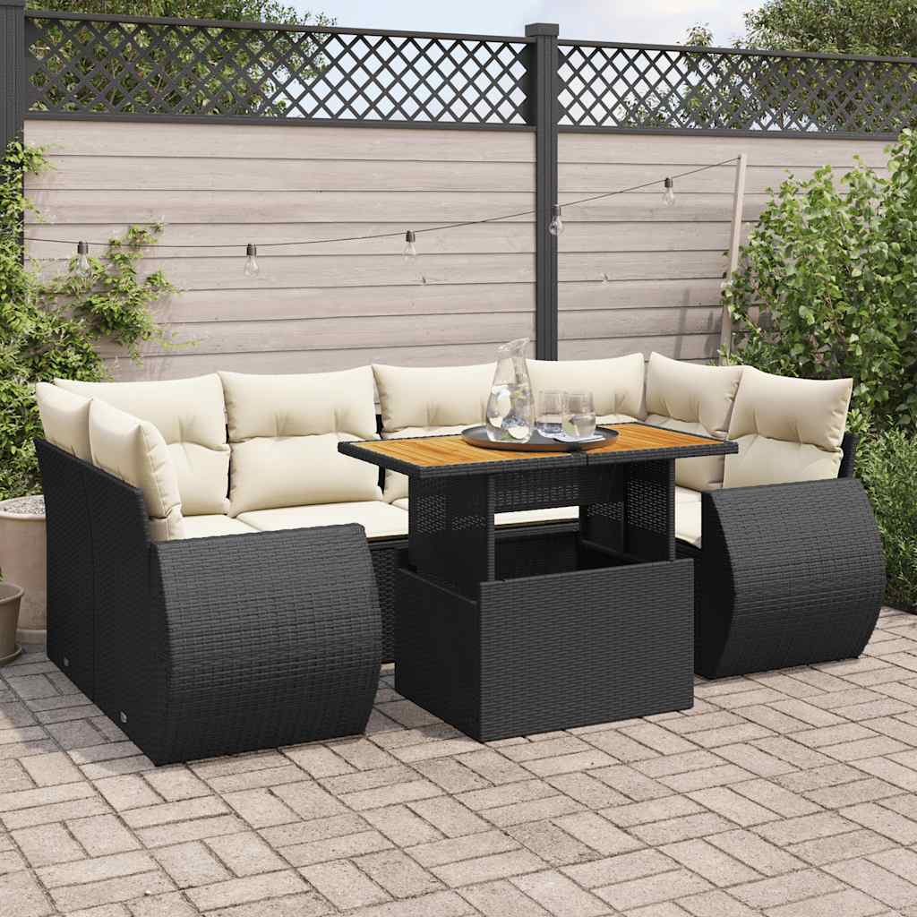 7-delige Loungeset met kussens poly rattan zwart is nu te koop bij PeponiXL, paradijselijk wonen!
