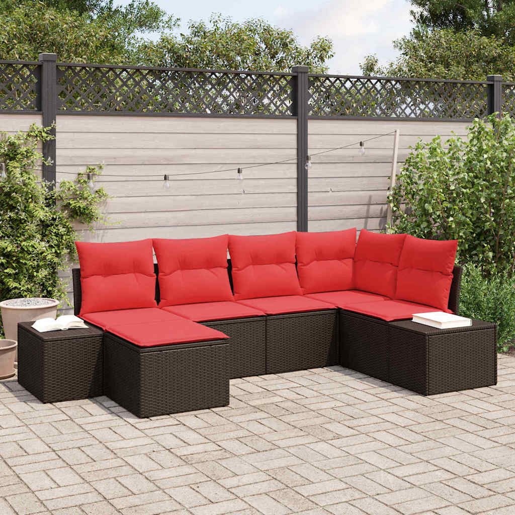 Tuin Sofa Set 6 st Bruin en Rood poly rattan is nu te koop bij PeponiXL, paradijselijk wonen!
