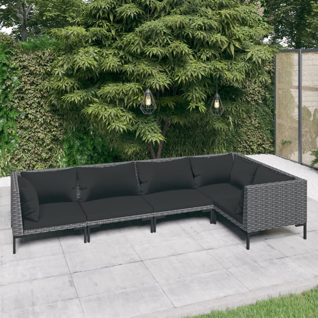 5-delige Loungeset met kussens poly rattan donkergrijs is nu te koop bij PeponiXL, paradijselijk wonen!