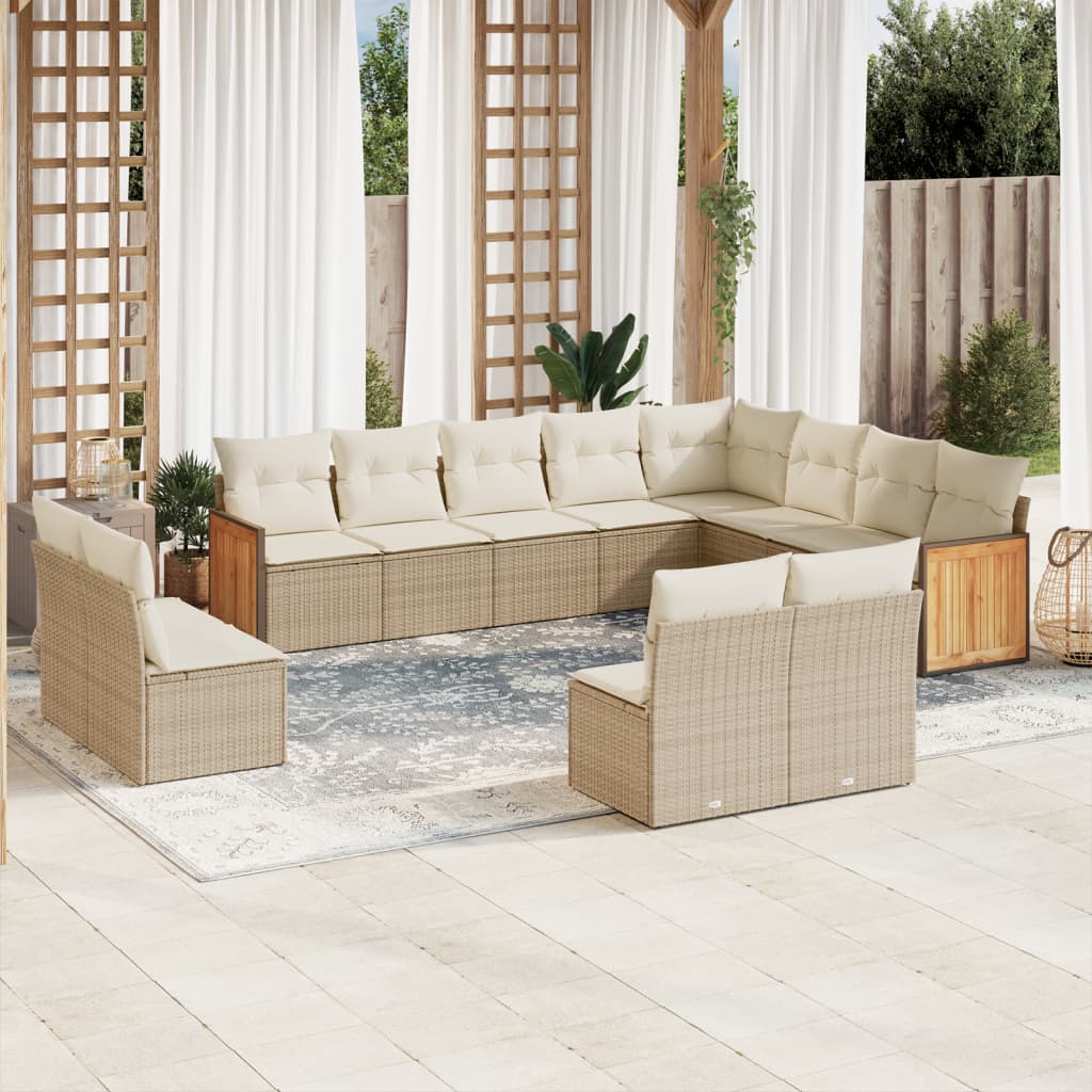 12-delige Loungeset met kussens poly rattan beige is nu te koop bij PeponiXL, paradijselijk wonen!
