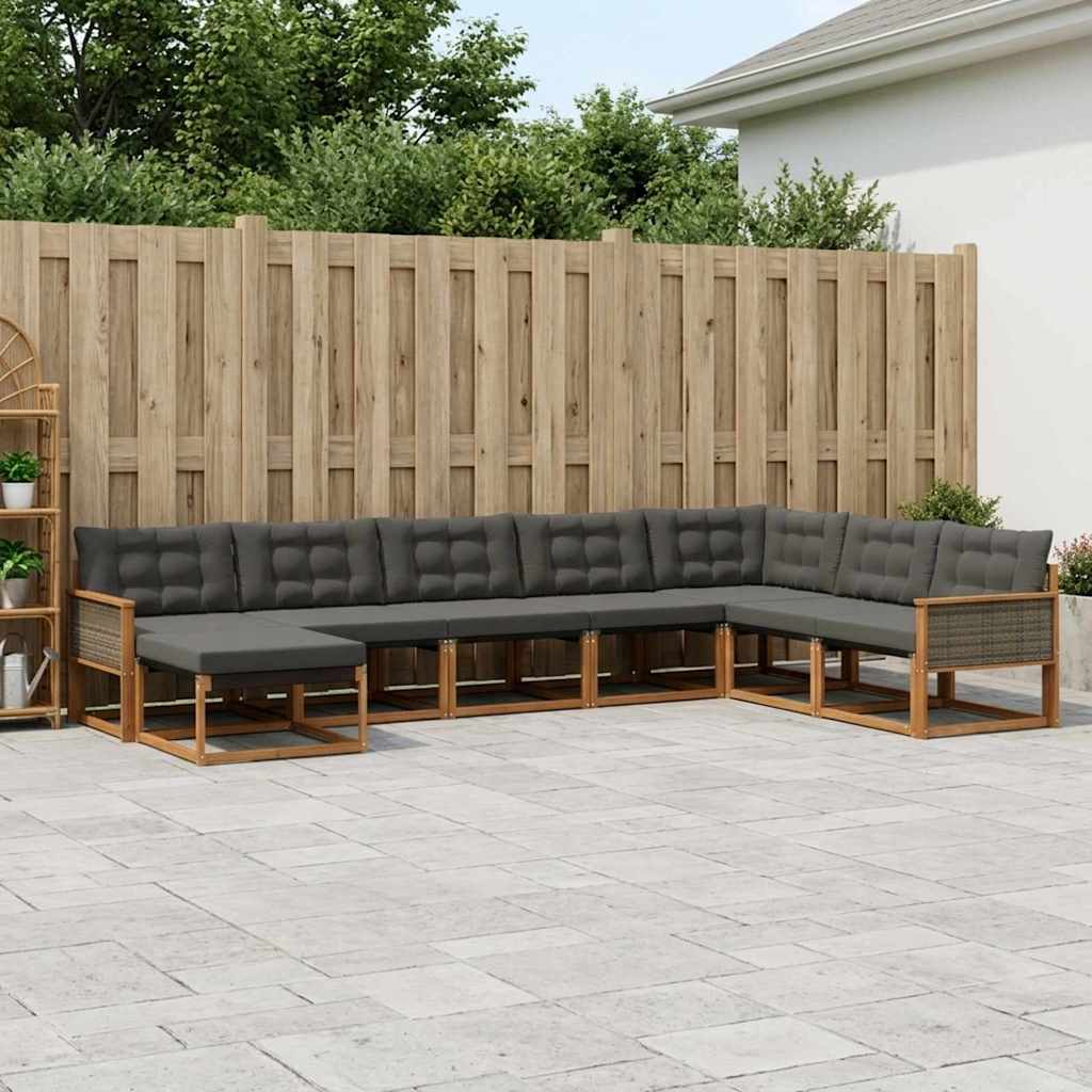 Buiten bankenset met kussen 8 pcs Naturel en Zwart is nu te koop bij PeponiXL, paradijselijk wonen!