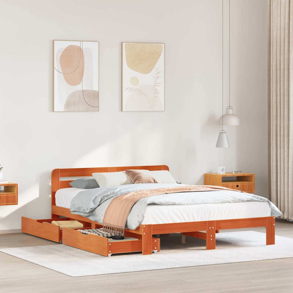 Bedframe zonder matras massief grenenhout wasbruin 150x200 cm is nu te koop bij PeponiXL, paradijselijk wonen!